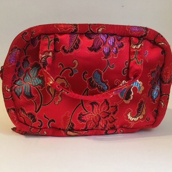 Travel Cosmetic Purse Portable 3 Way Vanity Mirror Fabric Floral Makeup Bag Set - Picture 4 of 15